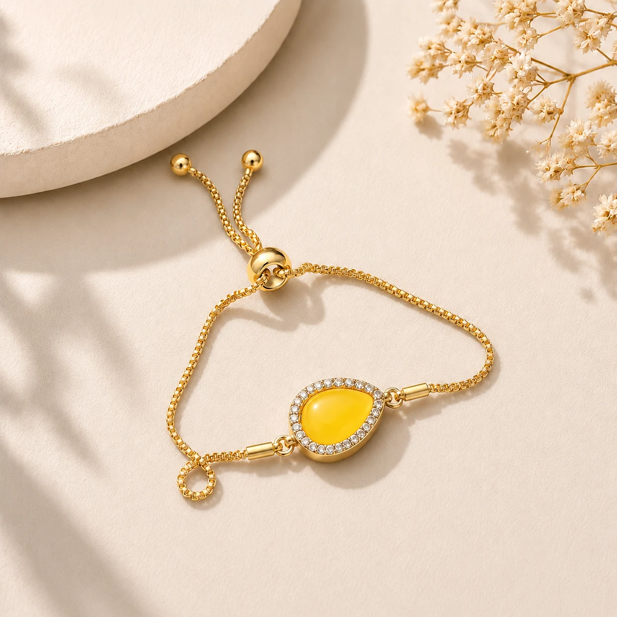 Damla Taşlı Ayarlanabilir Gold Bileklik